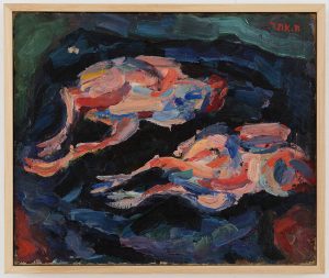 חיים אתר, "שני תרנגולים שחוטים", 1949. אוסף משכן לאמנות עין-חרוד.